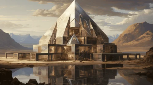 Mirrored Realms: A Captivating Artwork of a Large Pyramid in the Desert