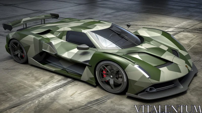 AI ART Sleek Green & Black Camouflaged Supercar Design