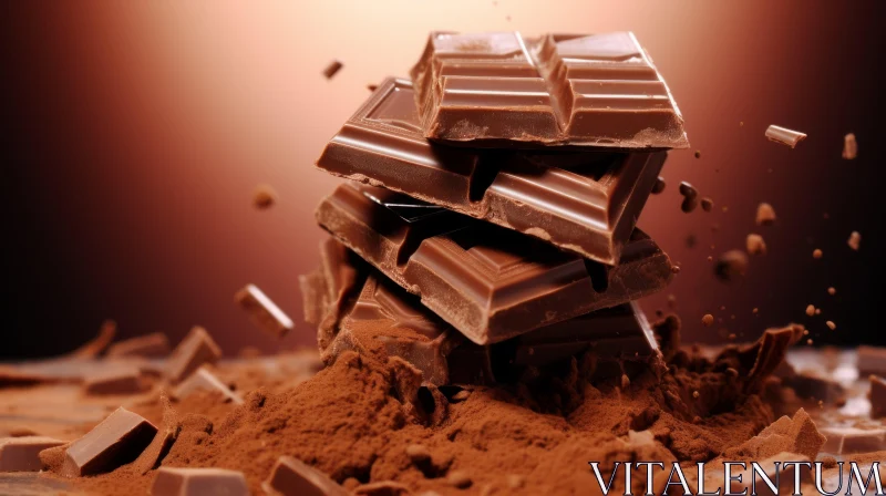 Stack of Dark Brown Chocolate Bars | Close-up | Artistic Photography AI Image