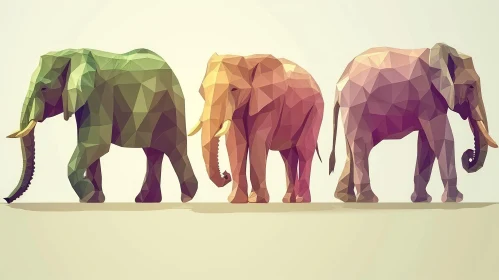 Three Elephants Geometric Vector Illustration