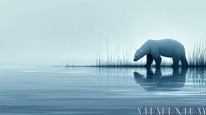 Polar Bear Digital Painting on Blue Water Edge AI Image