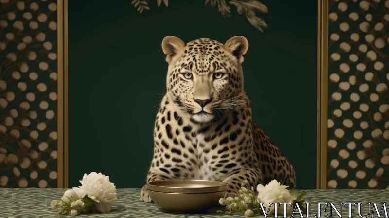Regal Leopard Portrait: Majestic Table Setting AI Image