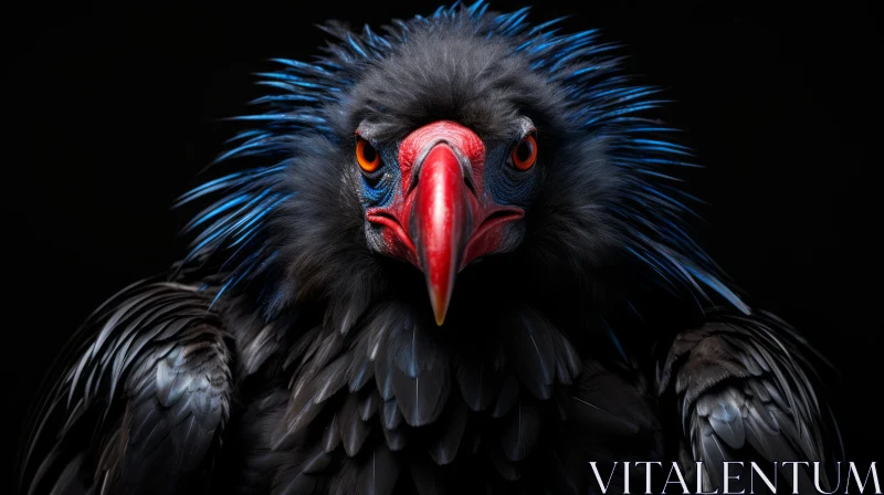 Close-up Vulture with Black Feathers and Red Beak AI Image