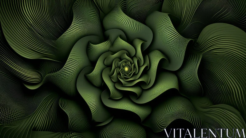 Intricate Green Flower Fractal - Dark Floral Design AI Image