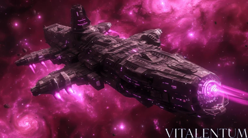 Sleek Spaceship in Pink Nebula - Digital Art AI Image