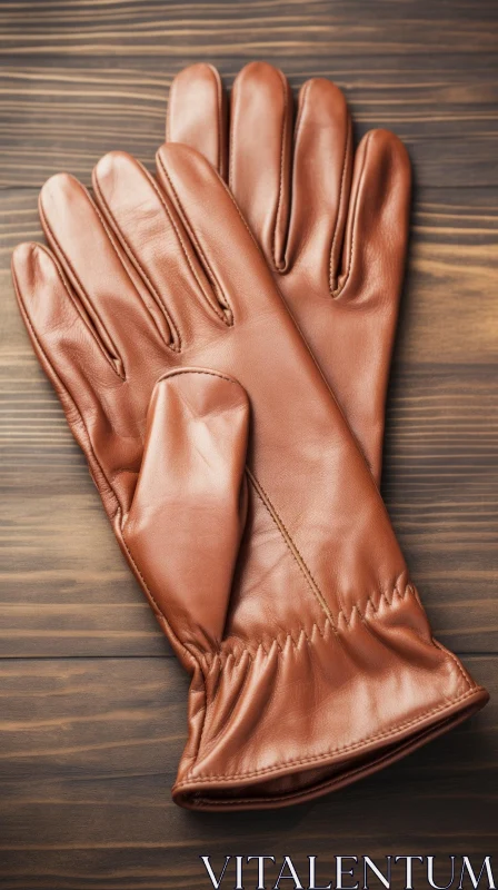 Brown Leather Gloves on Wooden Background AI Image