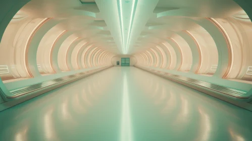 Futuristic Corridor with Benches and Large Door
