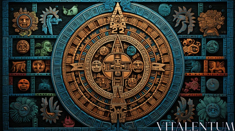AI ART Intricate Aztec Calendar: A Meticulous Exploration of Texture and Detail