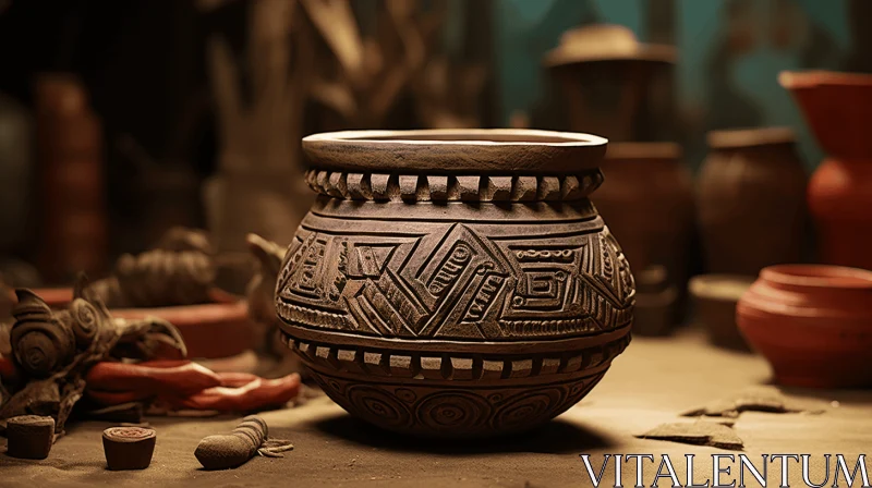 Exquisite Clay Pot: Maya Rendered Art with Intricate Lines and Photorealistic Detailing AI Image