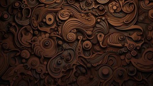 Intricate Interlocking Shapes on Dark Brown Background