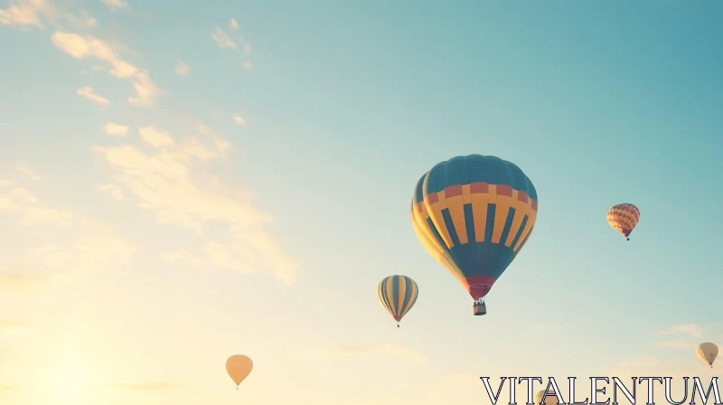Tranquil Hot Air Balloon Sunset Sky Image AI Image