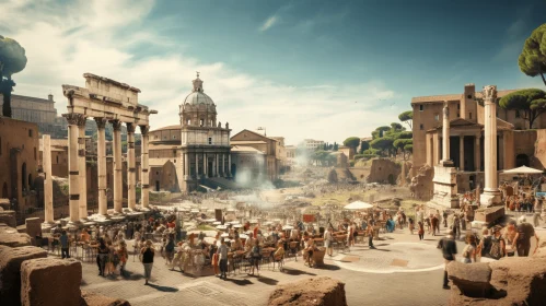 Captivating Roman City: Cinematic Composition with Detailed Crowd Scenes