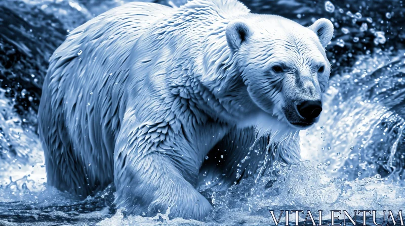Majestic Polar Bear Walking in Blue Water AI Image