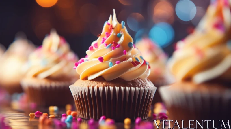Delicious Vanilla Cupcake with Yellow Frosting and Colorful Sprinkles AI Image