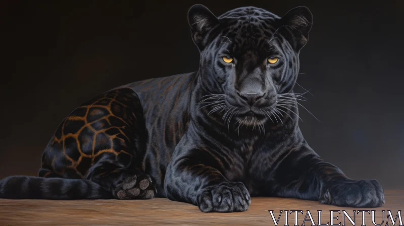 Majestic Black Panther on Wooden Floor AI Image