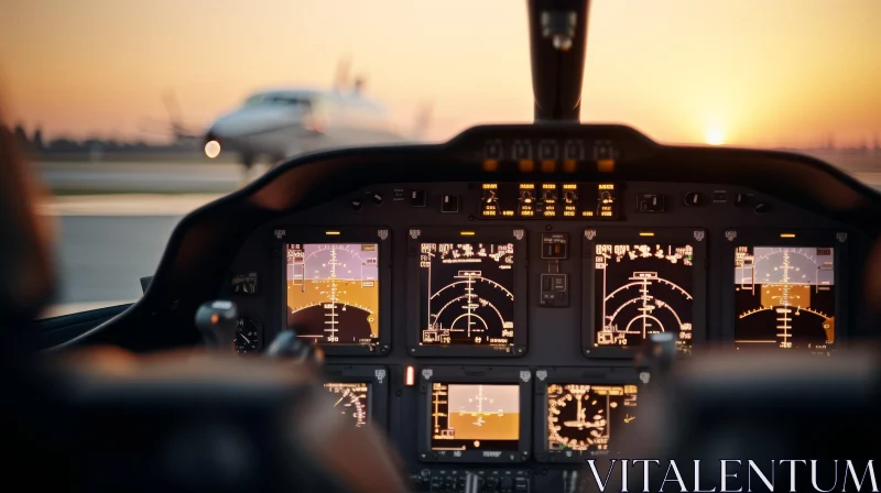 Airplane Instrument Panel Sunset View AI Image