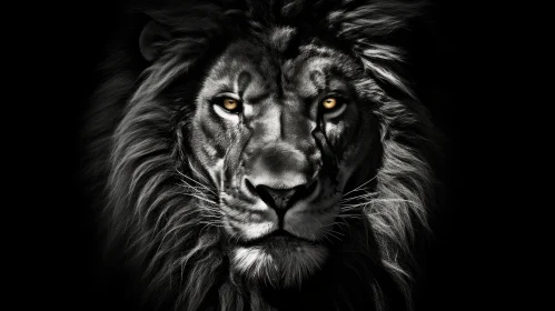 Majestic Lion Portrait - Intense Gaze in Black and White