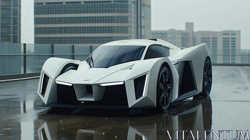 Sleek White Futuristic Sports Car on Rooftop AI Image