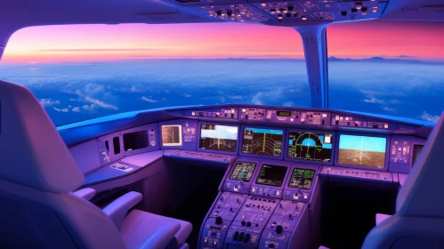 Airplane Cockpit at Sunset | Pilot and Co-Pilot Seats | Instrument Panel View