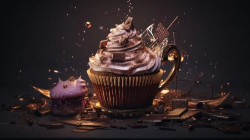 Dark and Dramatic Cupcake Still Life in Golden Cup