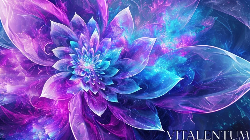 Ethereal Fractal Flower - Dark Blue Background AI Image