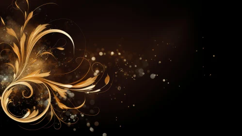 Golden Floral Pattern on Black Background