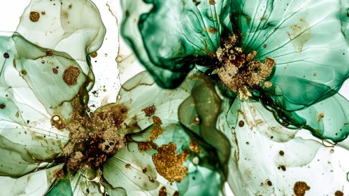 Green and Gold Liquid Flowers - Ethereal Close-up