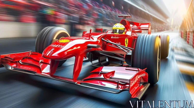 Red Formula 1 Race Car in Motion | Crowd Background | Number 5 | Shell Sticker AI Image