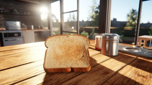 Slice of Toast on Wooden Table - 3D Rendering