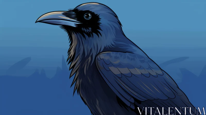 Dark Blue Raven Illustration - Cartoonish Bird Artwork AI Image