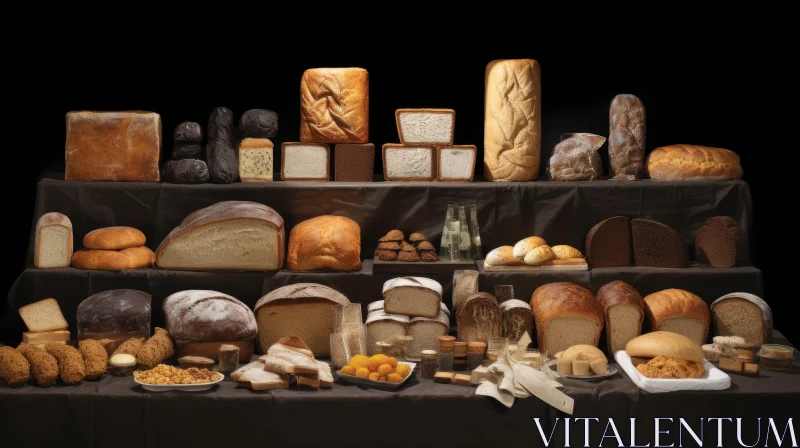 Delicious Assortment of Breads and Rolls on Dark Shelves AI Image