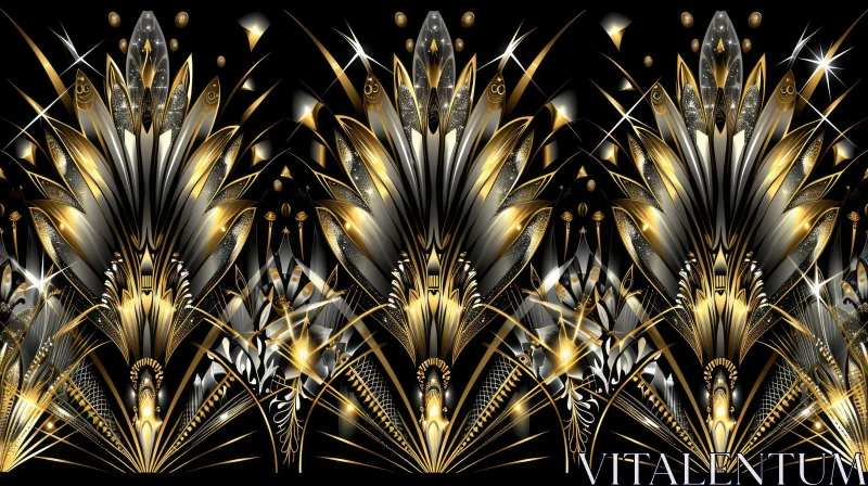 AI ART Elegant Art Deco Golden Floral Pattern