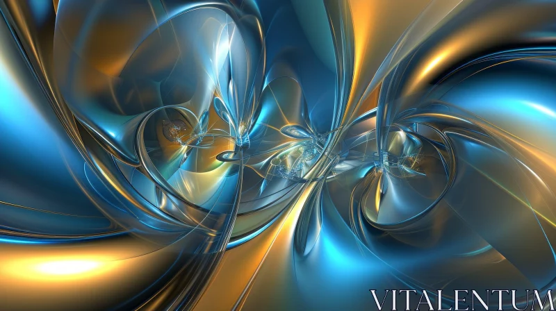 Enigmatic 3D Abstract Art: Blue and Gold Shapes AI Image