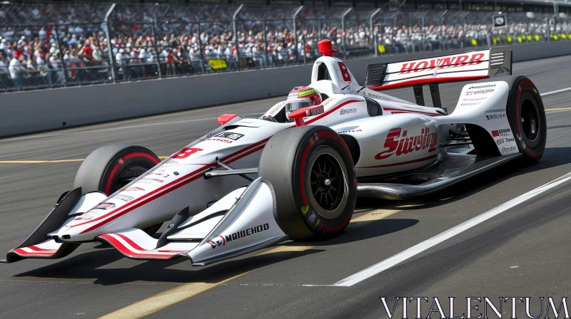 Speedy White and Red Race Car on Asphalt Track AI Image
