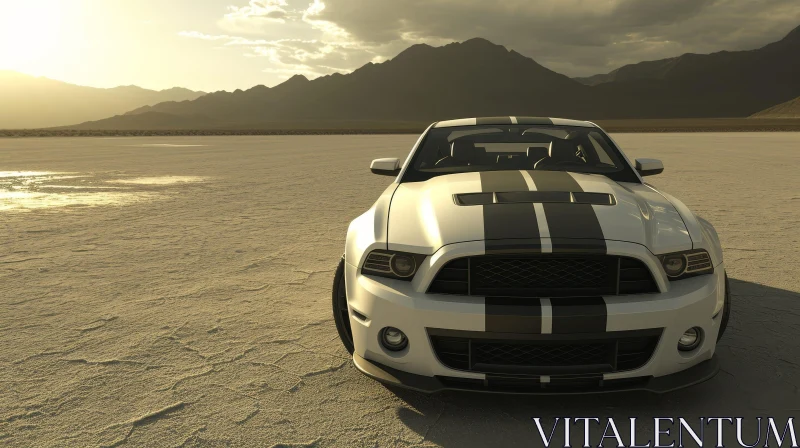 White & Silver Ford Mustang Shelby GT500 Desert Sunset Photo AI Image