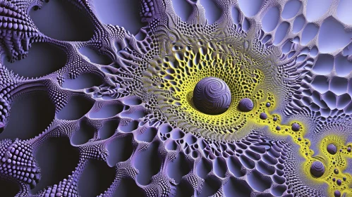 Yellow and Purple 3D Fractal Flower Sphere