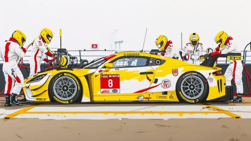Yellow and White Race Car Pit Stop Scene