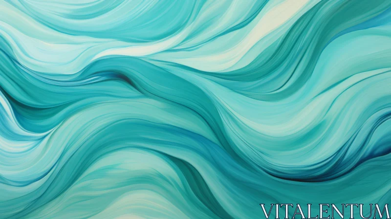 Blue-Green Waves Abstract Painting | Serene Fluid Style Art AI Image