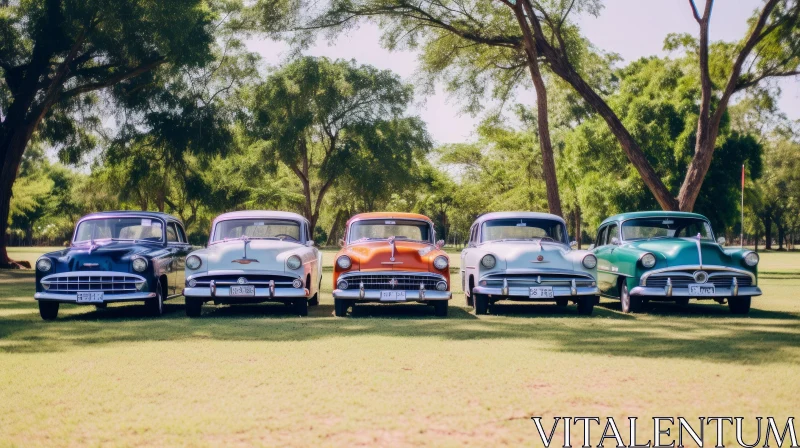 Charming Vintage Cars on Green Field AI Image