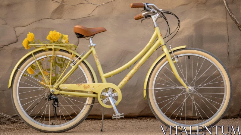 Charming Yellow Bicycle with Flowers AI Image