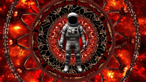 Fiery Astronaut in Silver Spacesuit