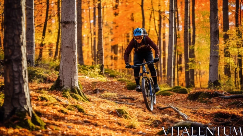 AI ART Colorful Autumn Forest Mountain Biking Adventure