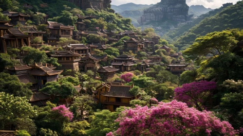 Tranquil Chinese Mountain Village in Green Valley