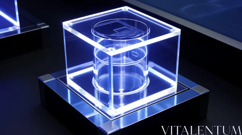 Captivating 3D Rendering of a Transparent Cylinder with Blue Glow AI Image