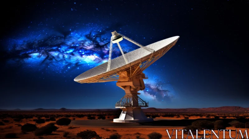 Enigmatic Radio Telescope Dish Under Starry Night Sky AI Image