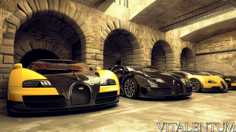 Luxury Sports Cars Collection in Stone Garage AI Image