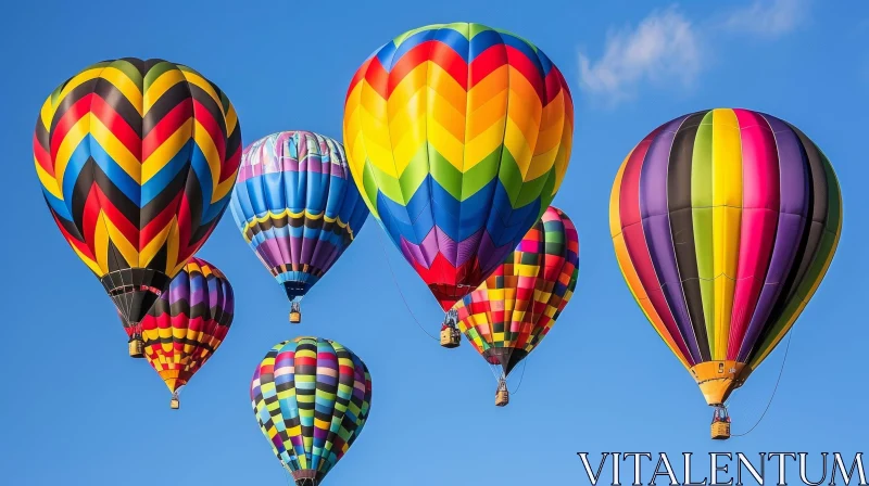 Colorful Hot Air Balloons Floating in Blue Sky AI Image