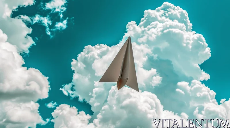 Serene Paper Plane Flying in Blue Sky Illustration AI Image