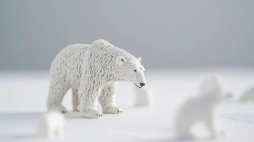 White Polar Bear Figurine - Polymer Clay Wildlife Sculpture