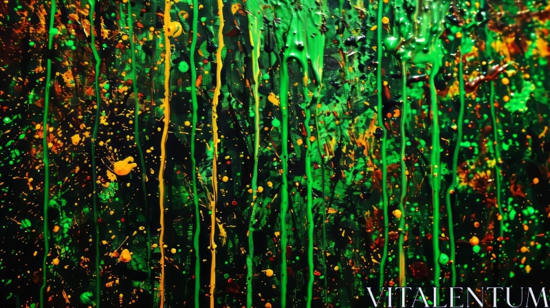 Colorful Paint Drips on Dark Green Background AI Image